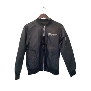 Black Bomber Jacket Dragon Tiger Embroidery Womens Size Small